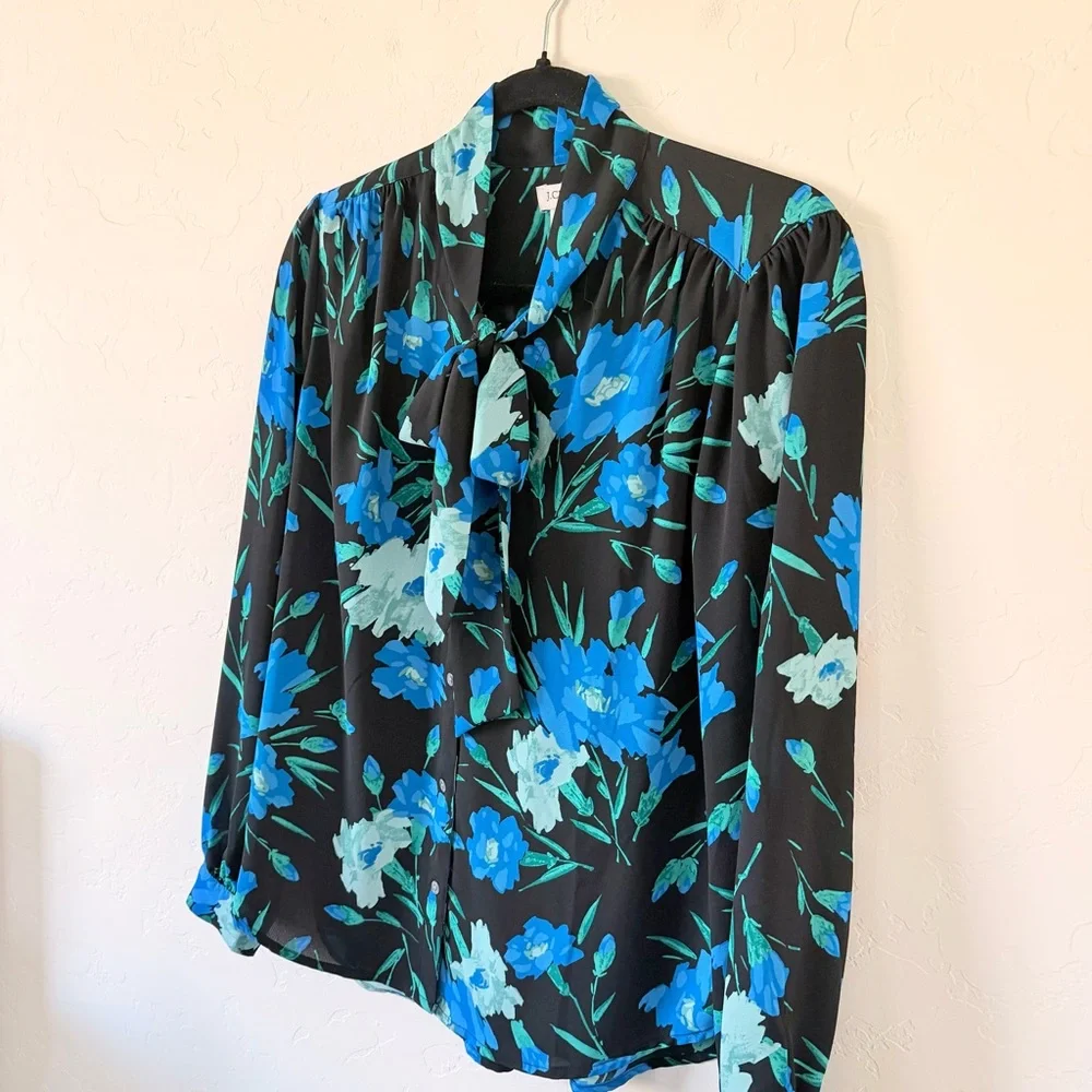 J. Crew Front Tie Button Floral Blouse Size S